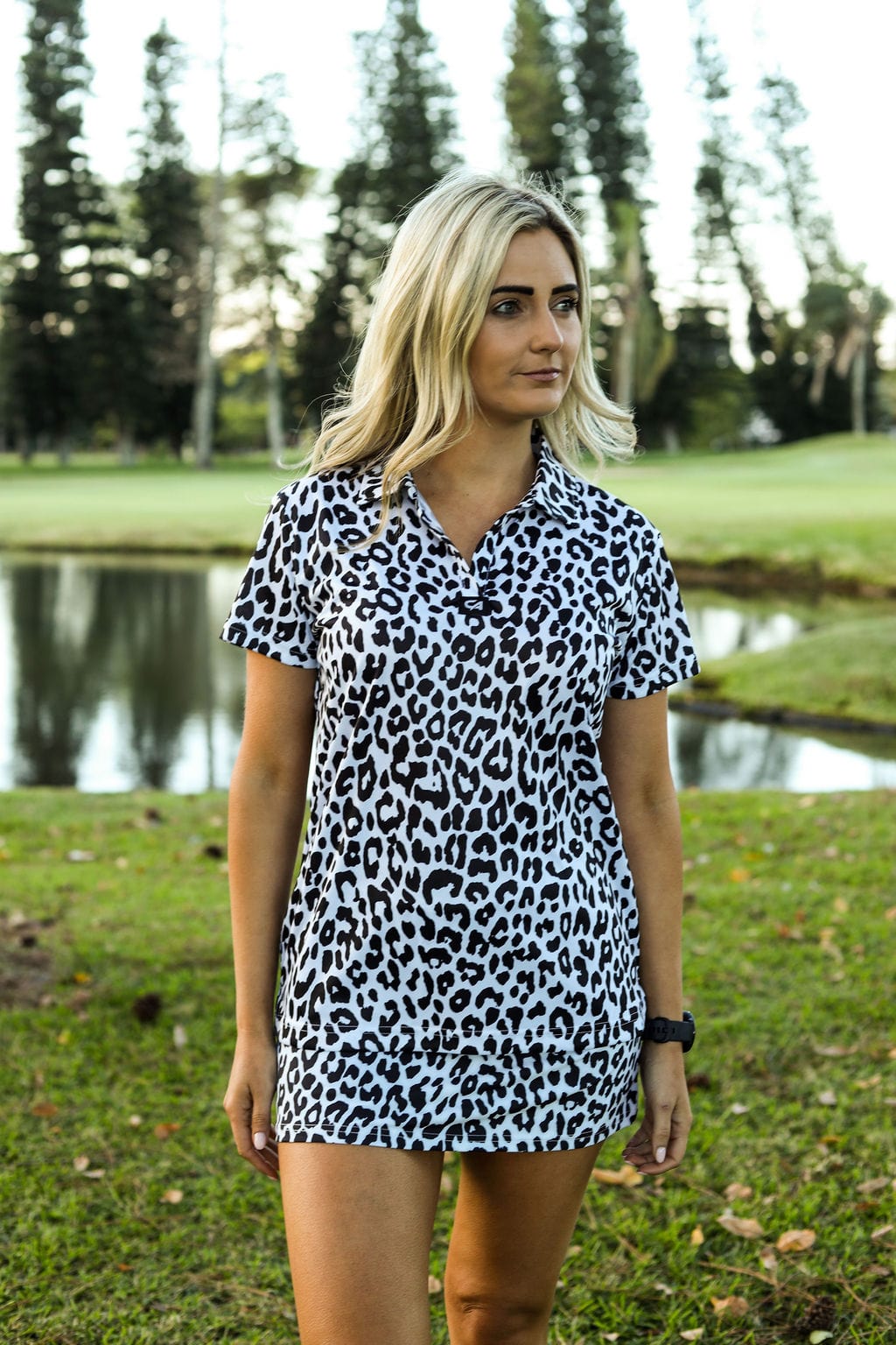 CA Ladies V-Neck Golf Shirt | Cheetah Chic