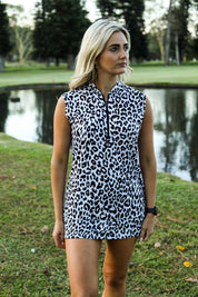 CA Ladies Sleeveless Zipper Golf Shirt | Cheetah Chic