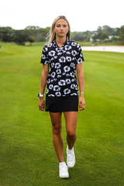 CA Ladies Funky Golf Shirt | Black Poppies