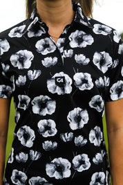 CA Ladies Funky Golf Shirt | Black Poppies