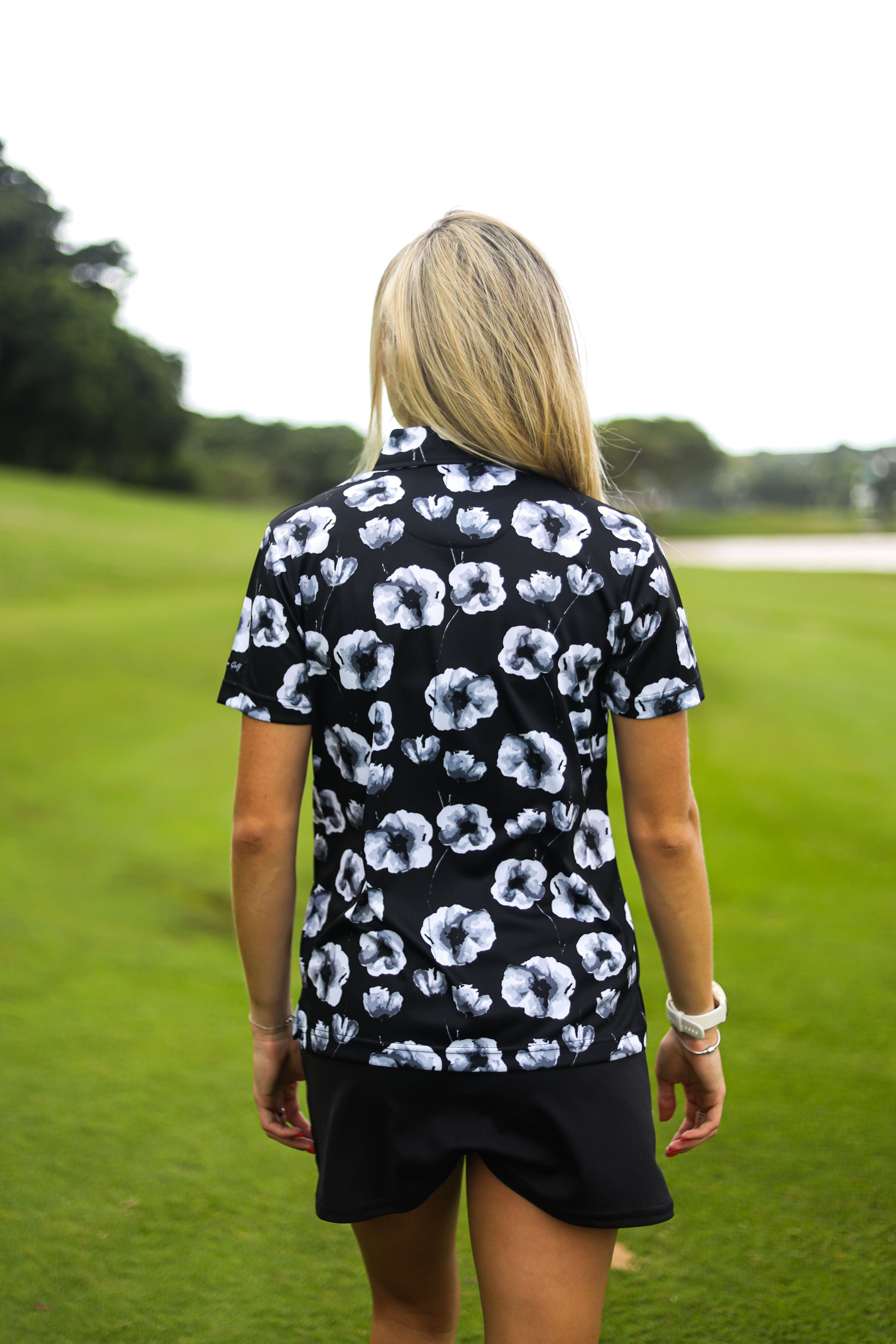 CA Ladies Funky Golf Shirt | Black Poppies