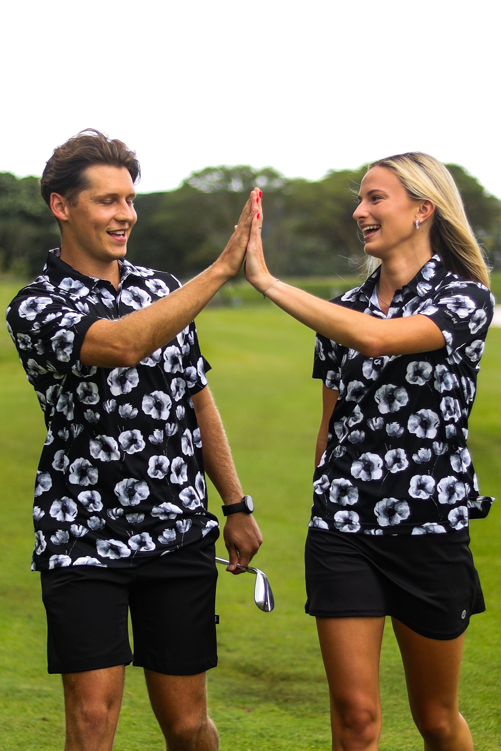 CA Ladies Funky Golf Shirt | Black Poppies