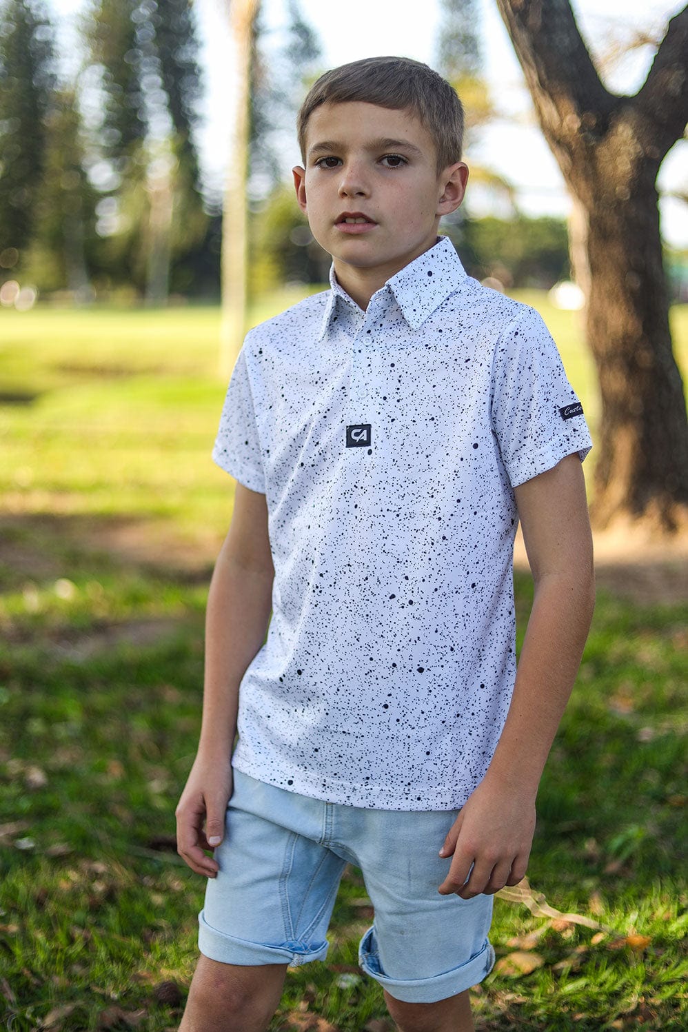 CA JNR Funky Golf Shirt Ink Splatter Custom Apparel