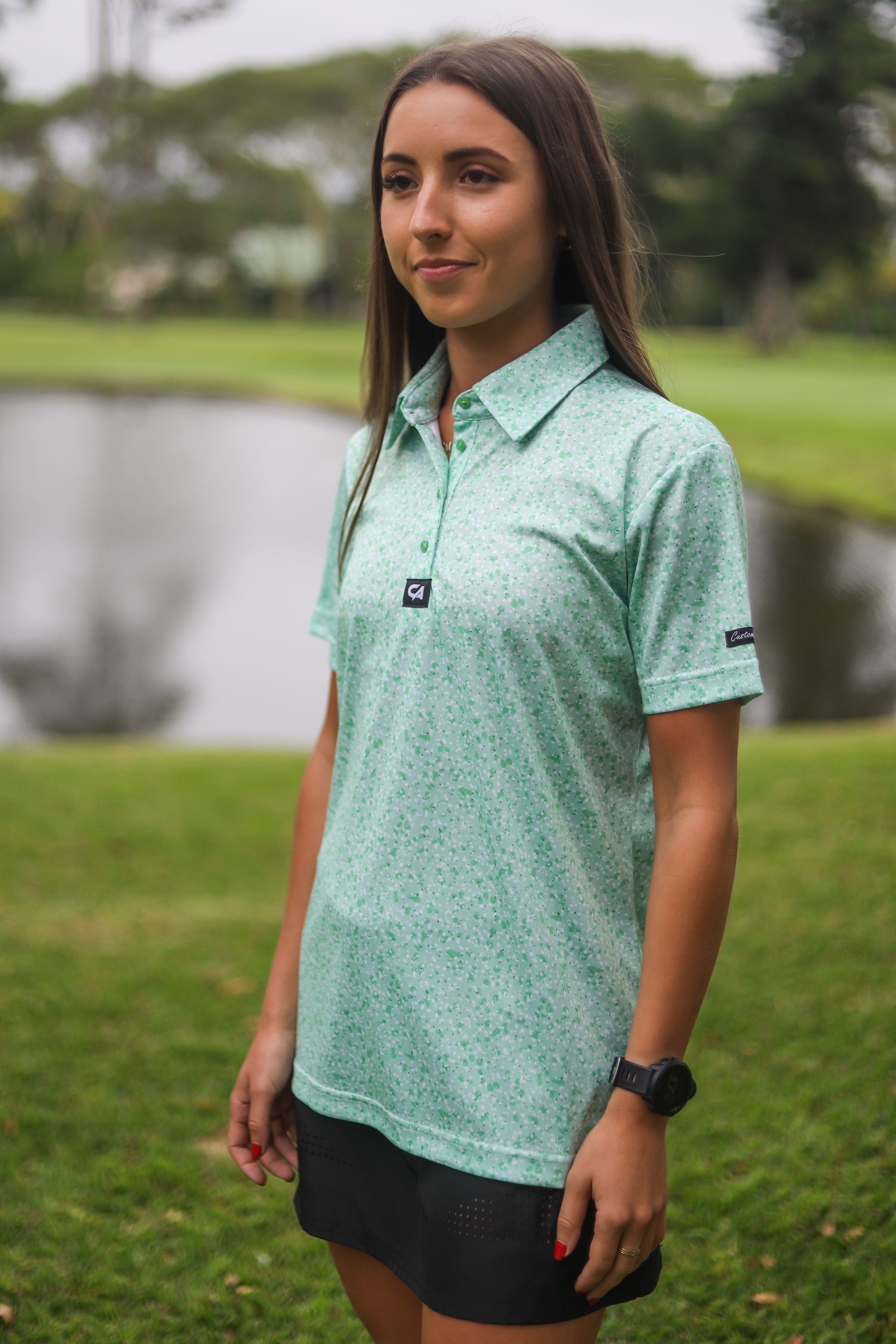 CA Ladies Funky Golf Shirt | Green Splatter