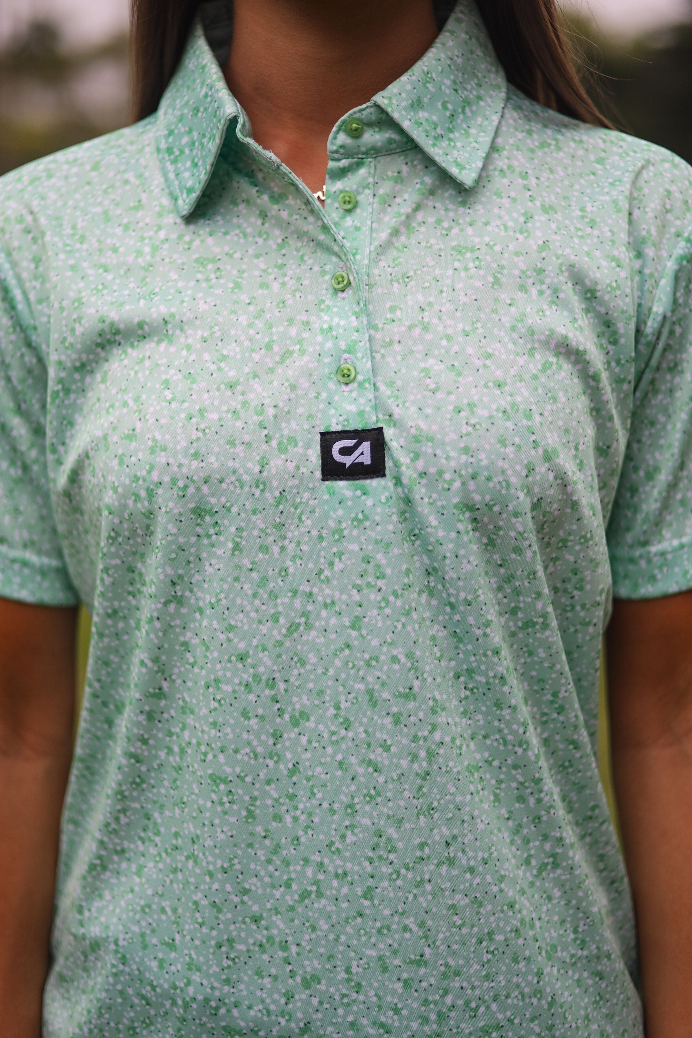 CA Ladies Funky Golf Shirt | Green Splatter
