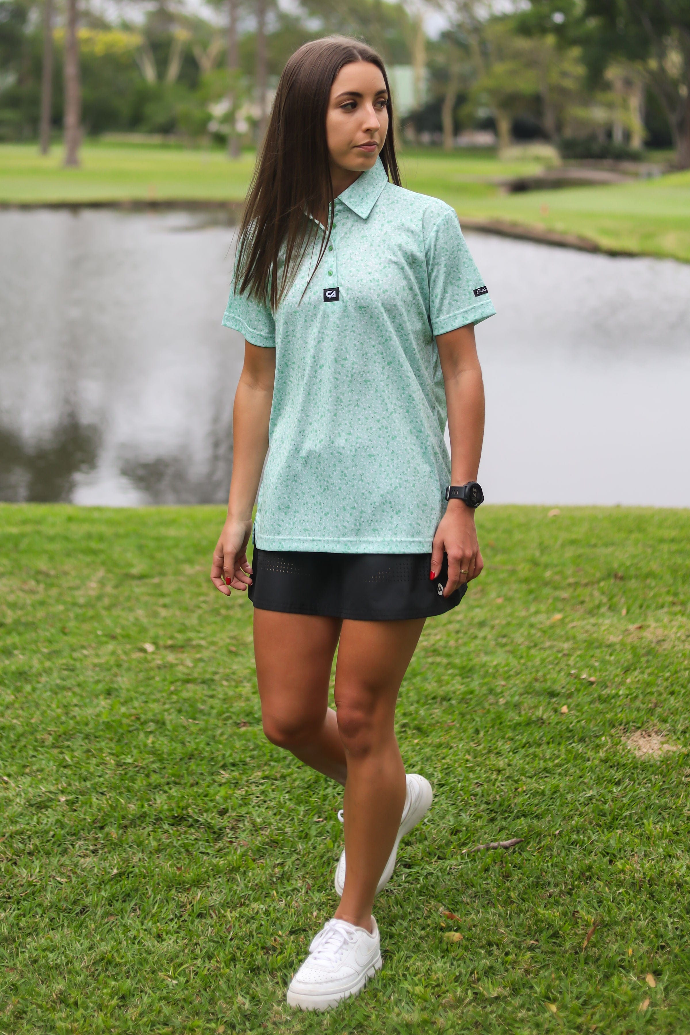 CA Ladies Funky Golf Shirt | Green Splatter