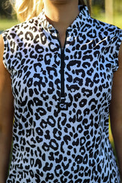 CA Ladies Sleeveless Zipper Golf Shirt | Cheetah Chic