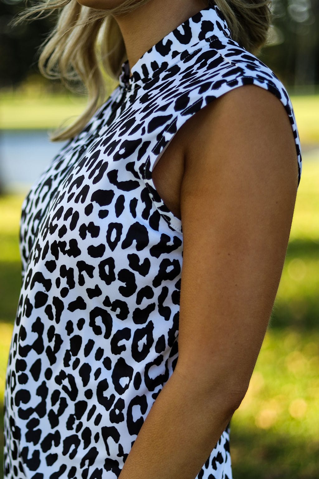 CA Ladies Sleeveless Zipper Golf Shirt | Cheetah Chic