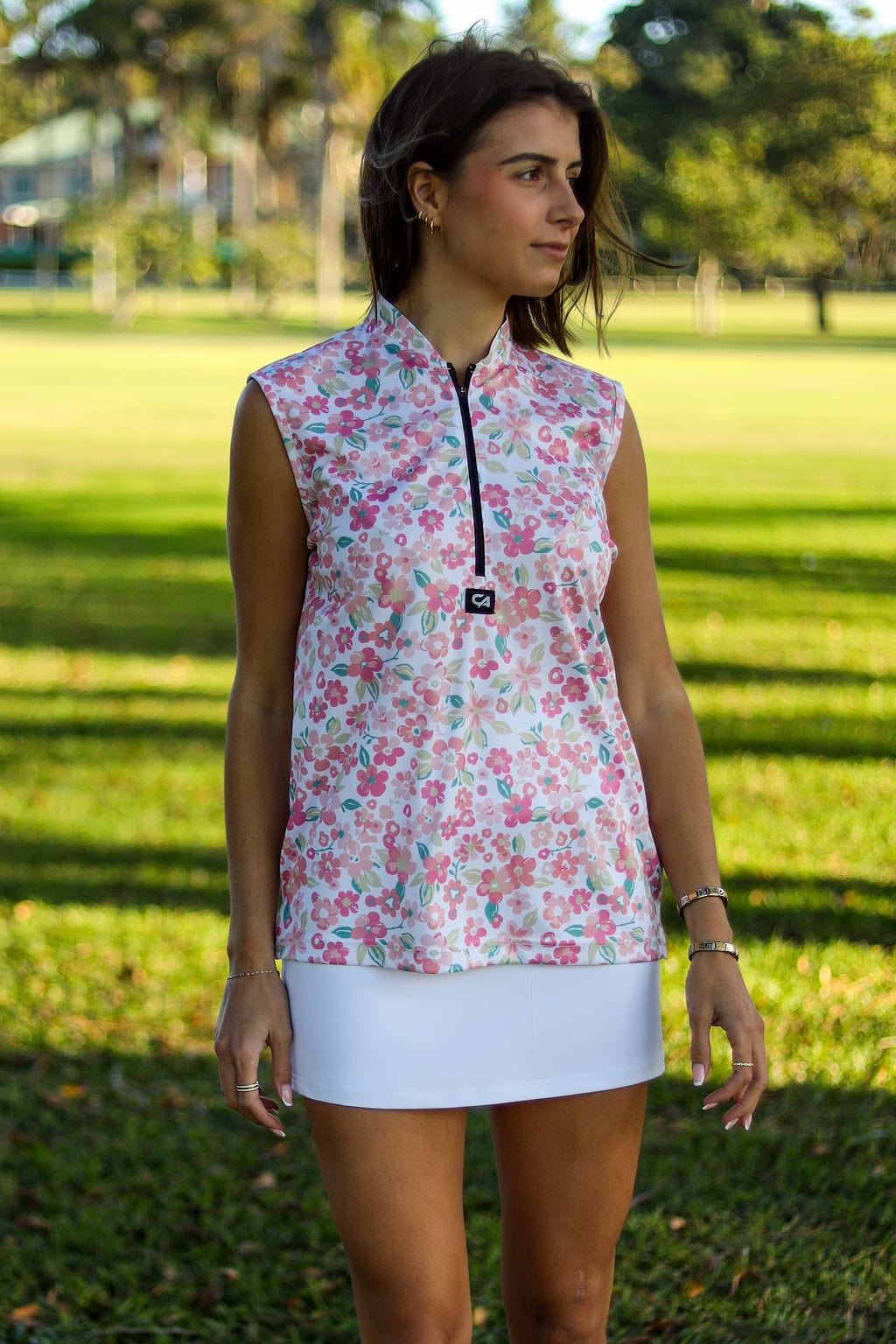 CA Ladies Sleeveless Zipper Golf Shirt | Fairway Bloom
