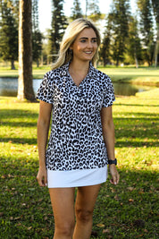 CA Ladies V-Neck Golf Shirt | Cheetah Chic