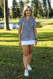 CA Ladies V-Neck Golf Shirt | Cheetah Chic