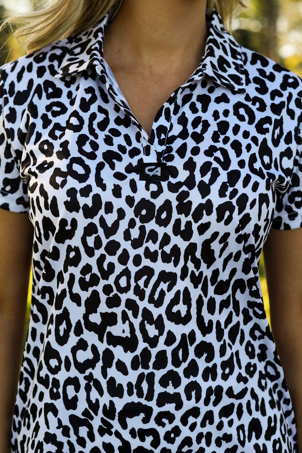CA Ladies V-Neck Golf Shirt | Cheetah Chic