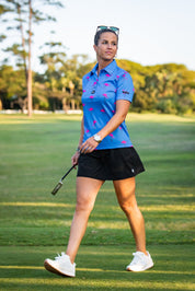 CA Ladies Funky Golf Shirt | Blue-Dotted Flamingo