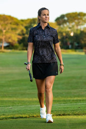 CA Ladies Funky Golf Shirt | Black/White Roses