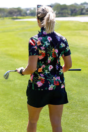 CA Ladies Funky Golf Shirt | Black Floral