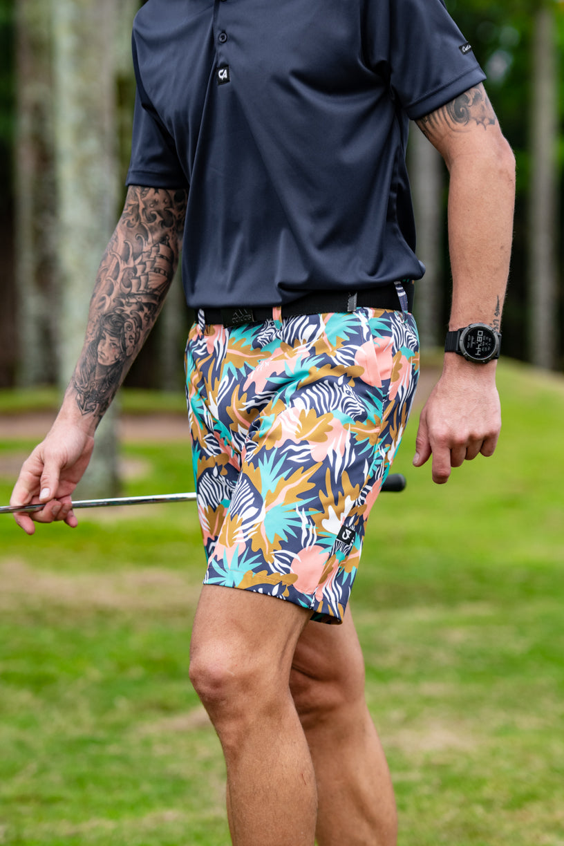 CA Funky Golf Shorts  Zebra In The Wild – Custom Apparel