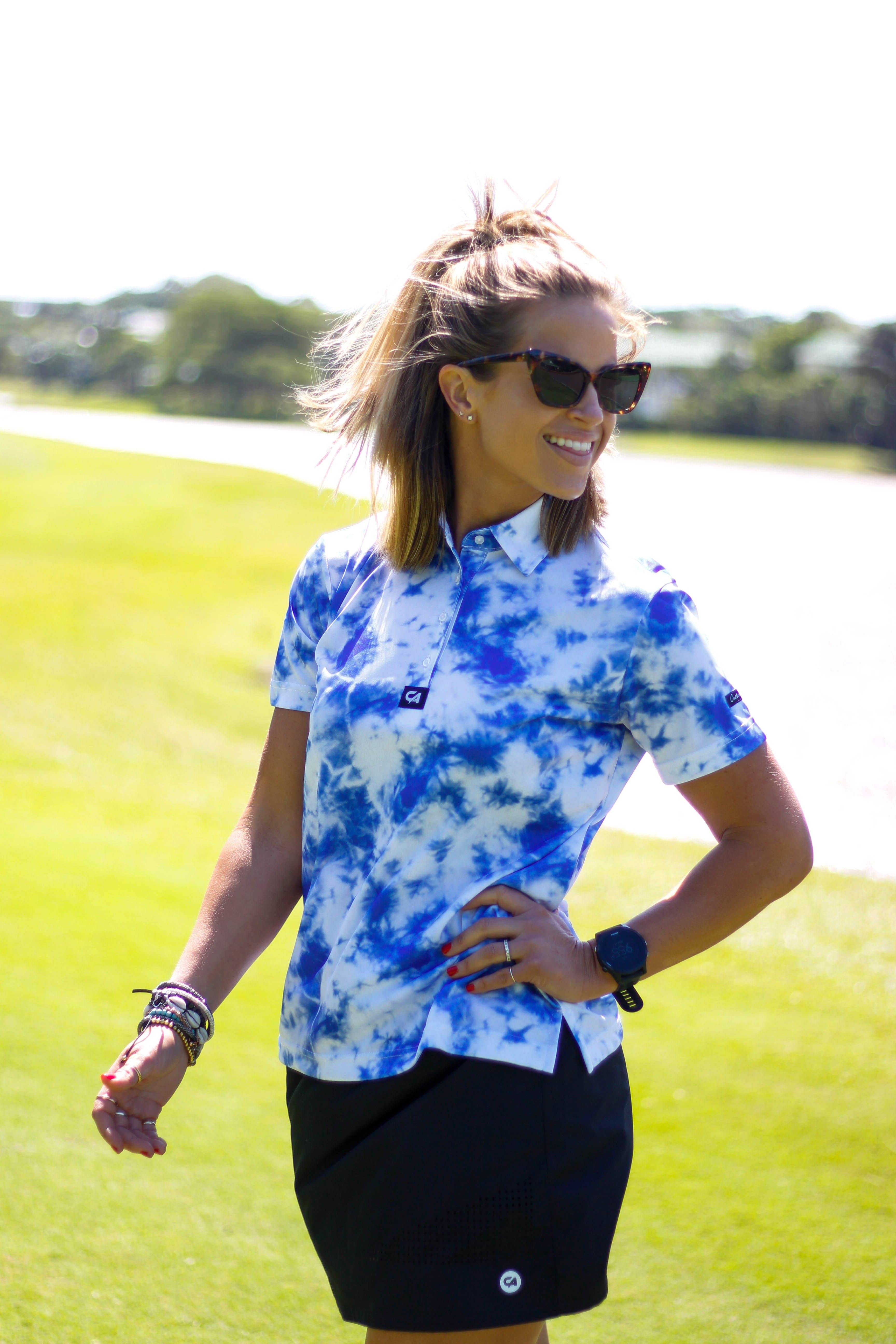 CA Ladies Funky Golf Shirt | Blue Tie-Dye
