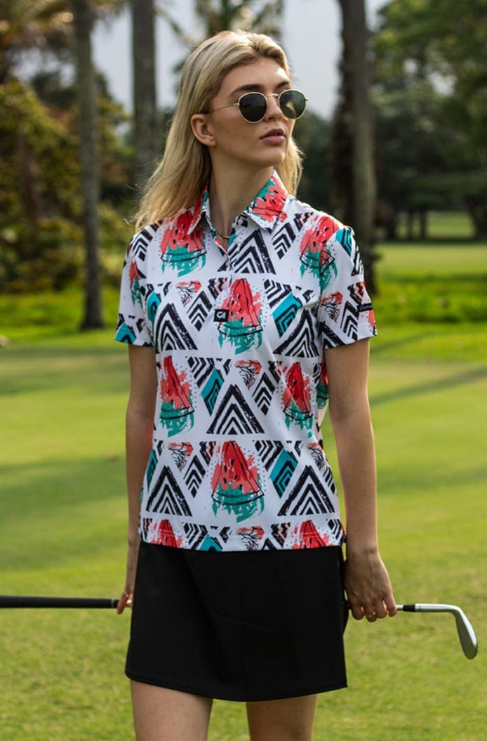 CA Ladies Funky Golf Shirt Geometric Watermelons Custom Apparel