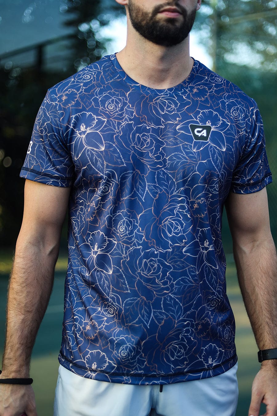 CA Padel Shirt | Navy Gold Roses