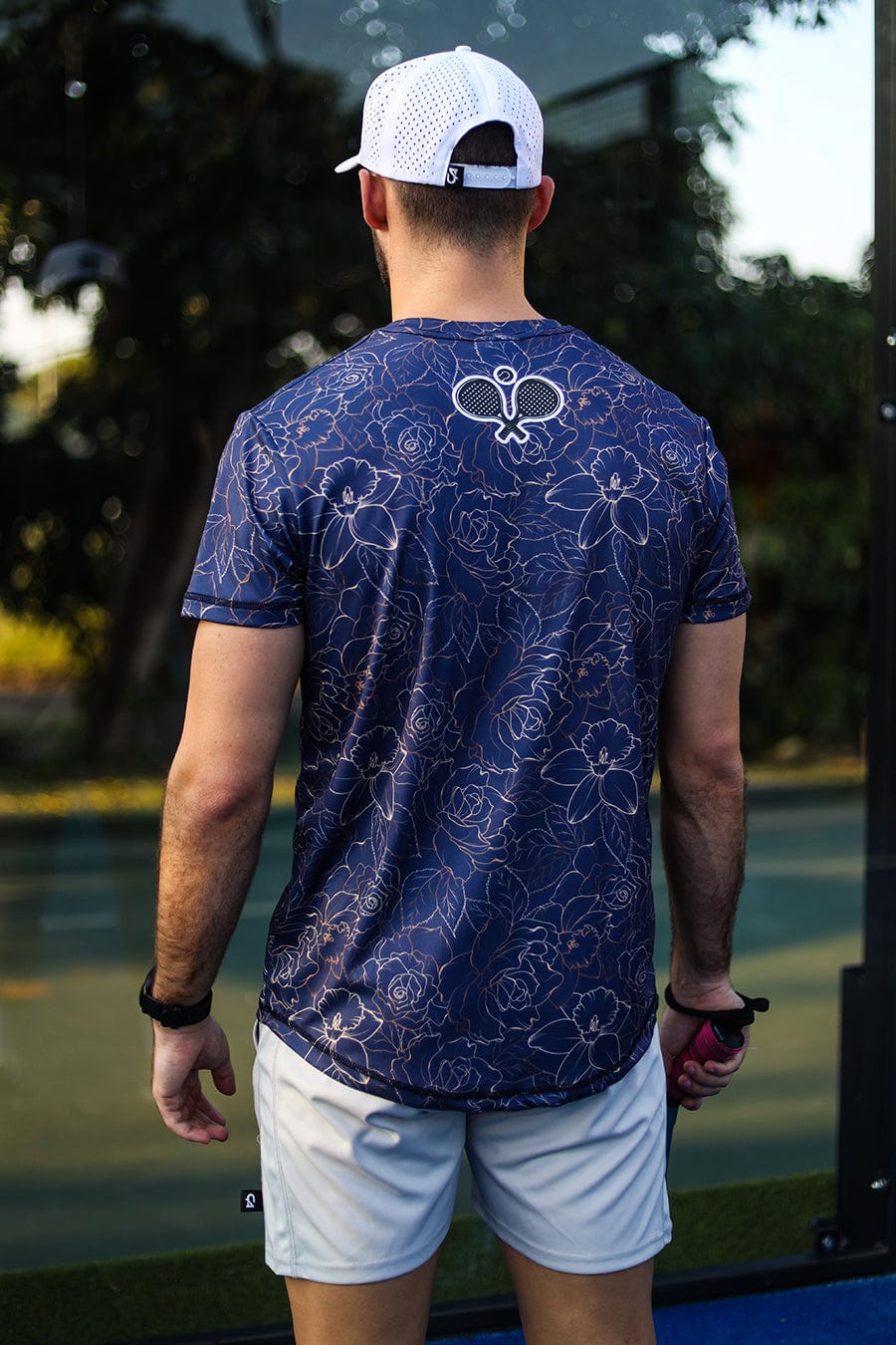 CA Padel Shirt | Navy Gold Roses