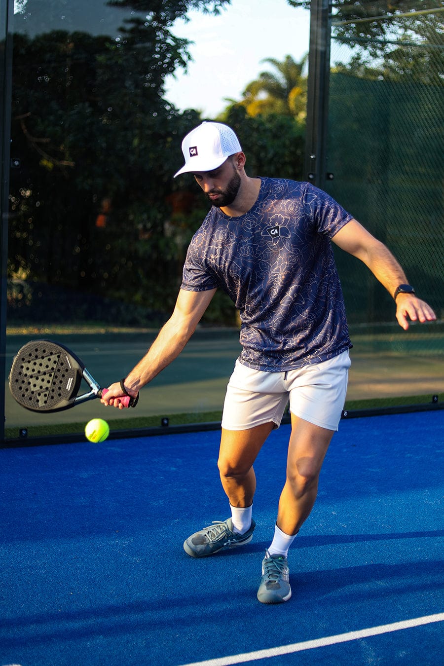 CA Padel Shirt | Navy Gold Roses