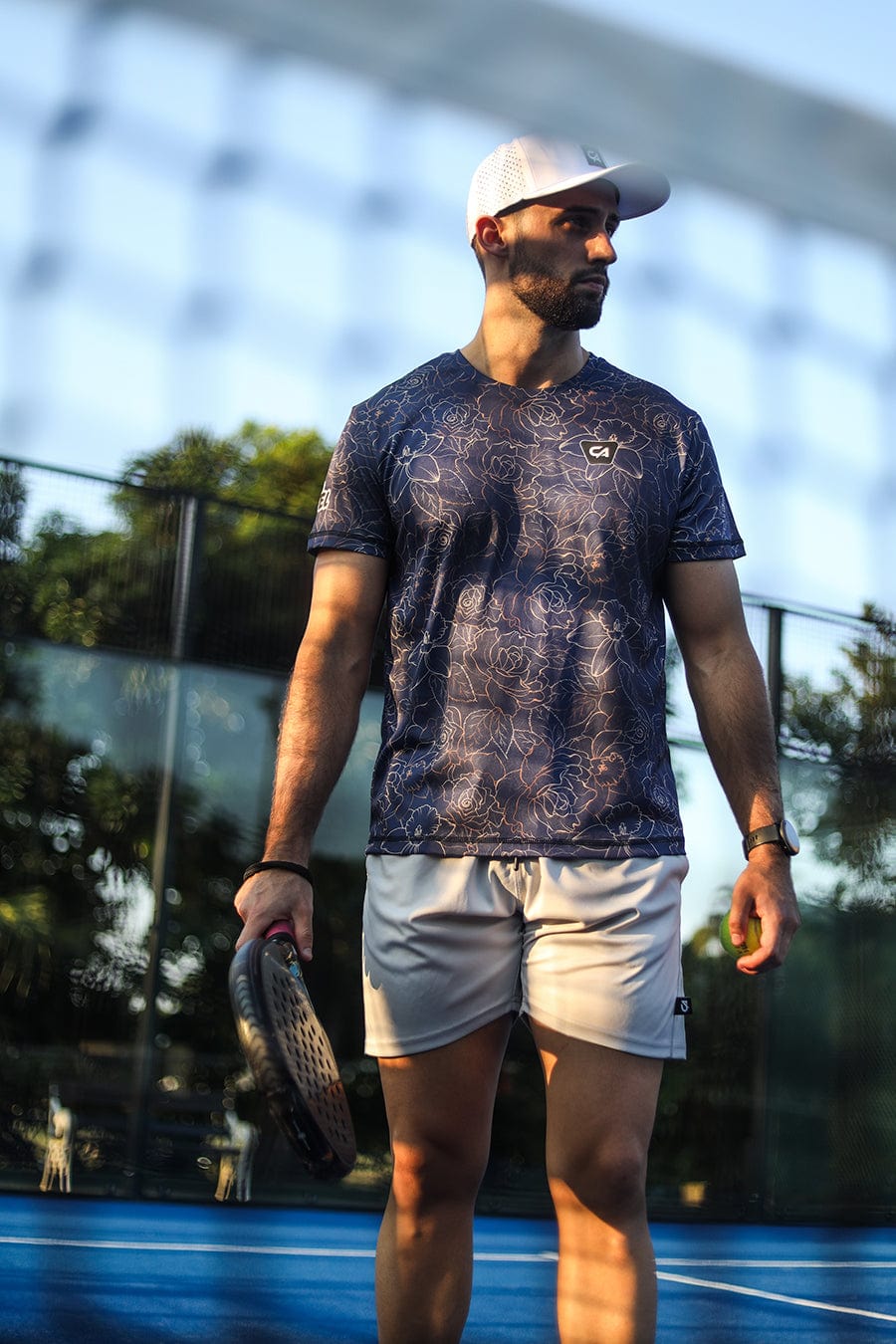 CA Padel Shirt | Navy Gold Roses