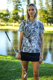 CA Ladies Funky Golf Shirt | Black Twirl
