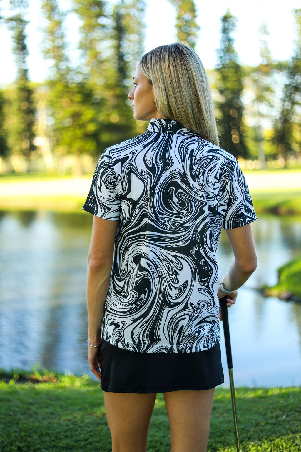 CA Ladies Funky Golf Shirt | Black Twirl