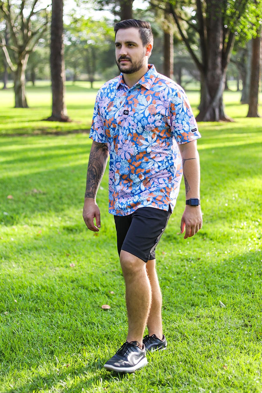 CA Funky Golf Shirt | Blue Botanical