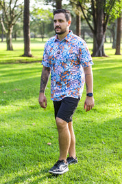 CA Funky Golf Shirt | Blue Botanical