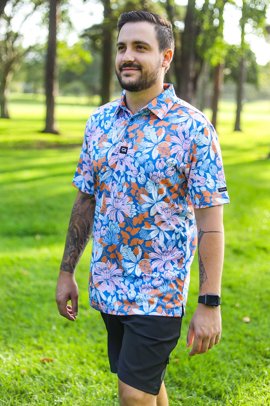 CA Funky Golf Shirt | Blue Botanical