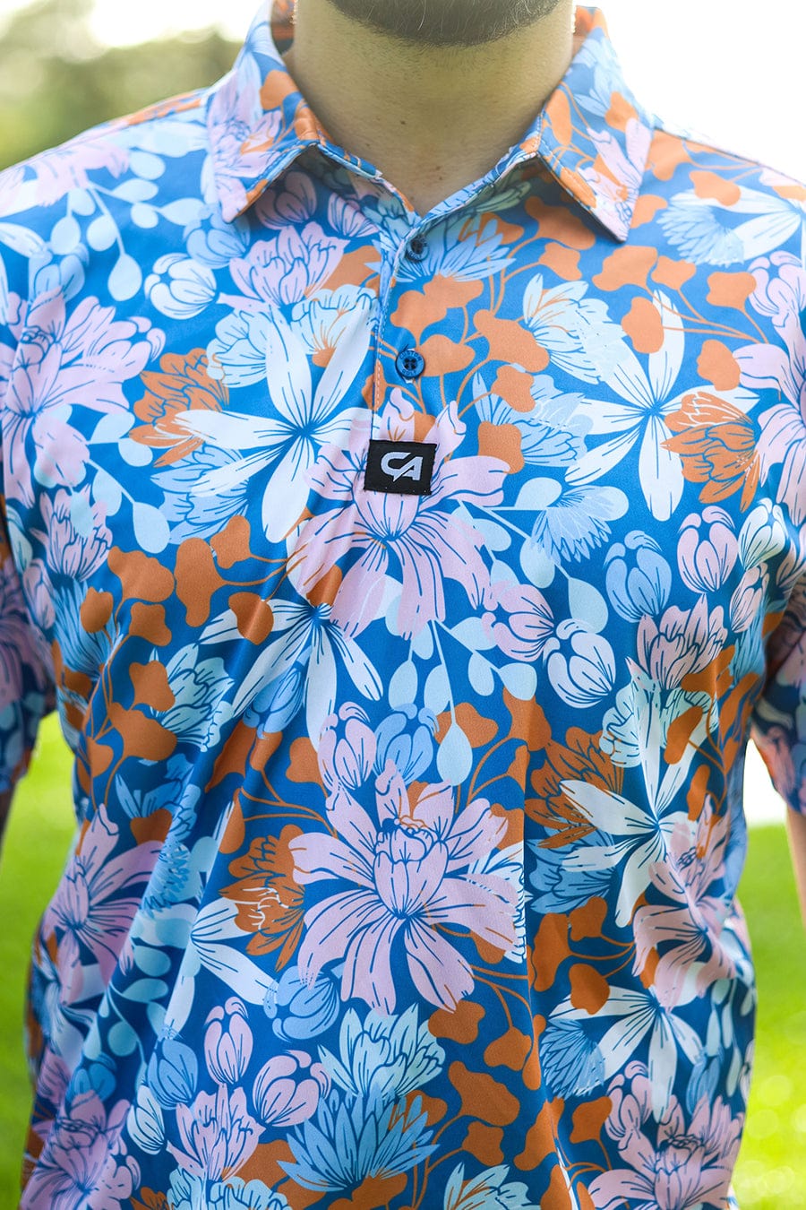 CA Funky Golf Shirt | Blue Botanical