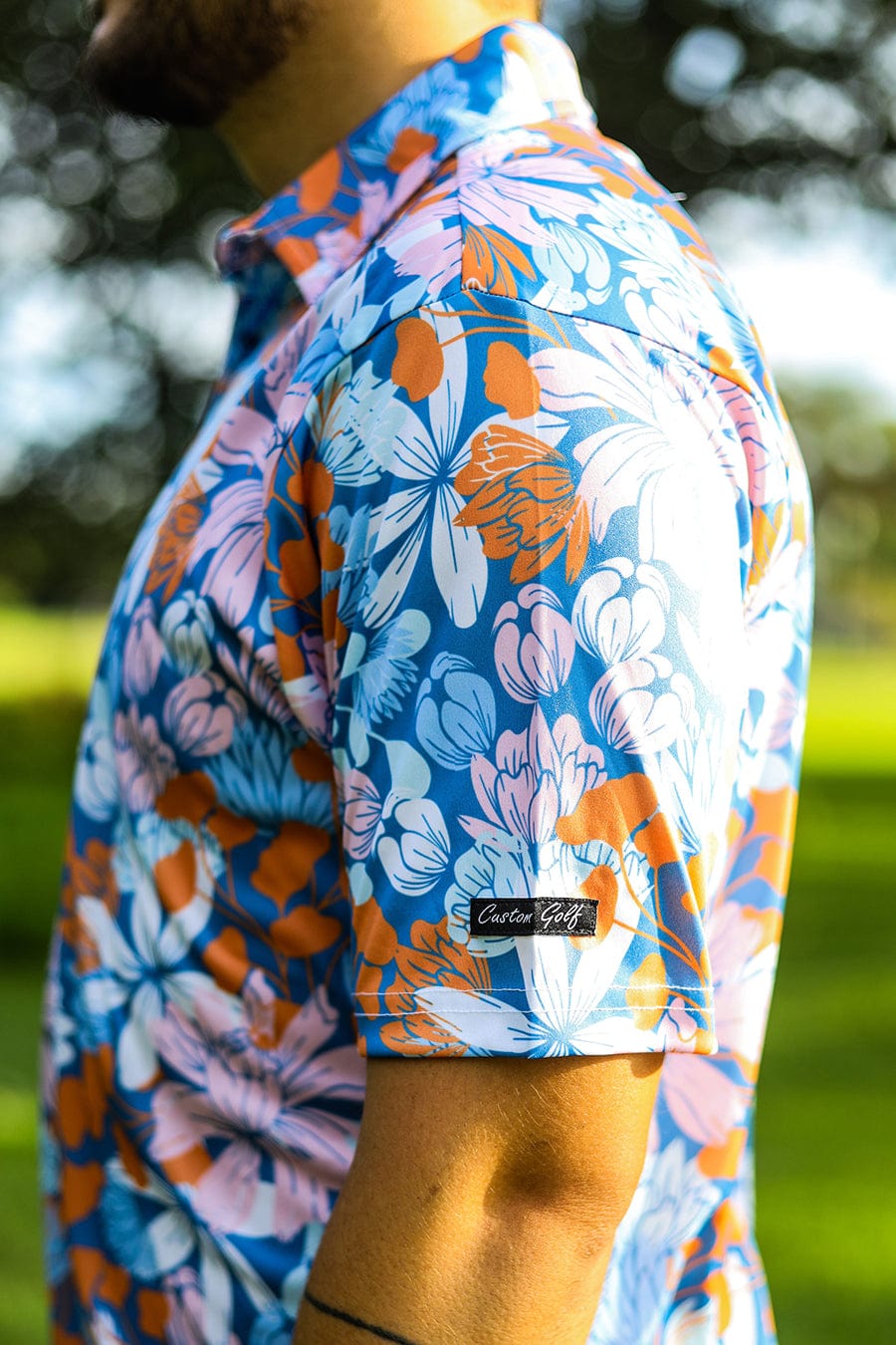 CA Funky Golf Shirt | Blue Botanical