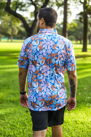 CA Funky Golf Shirt | Blue Botanical