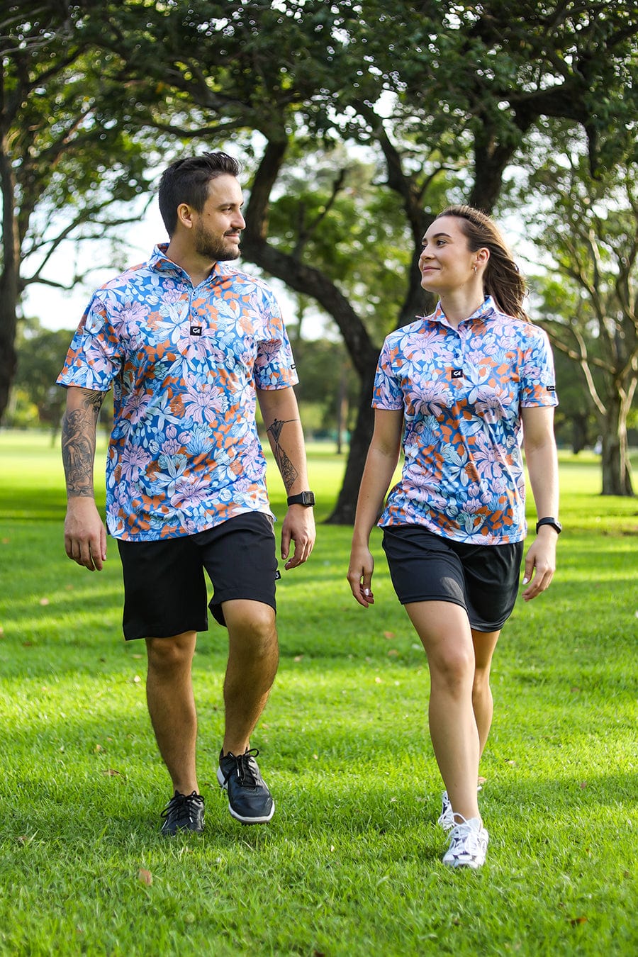 CA Funky Golf Shirt | Blue Botanical