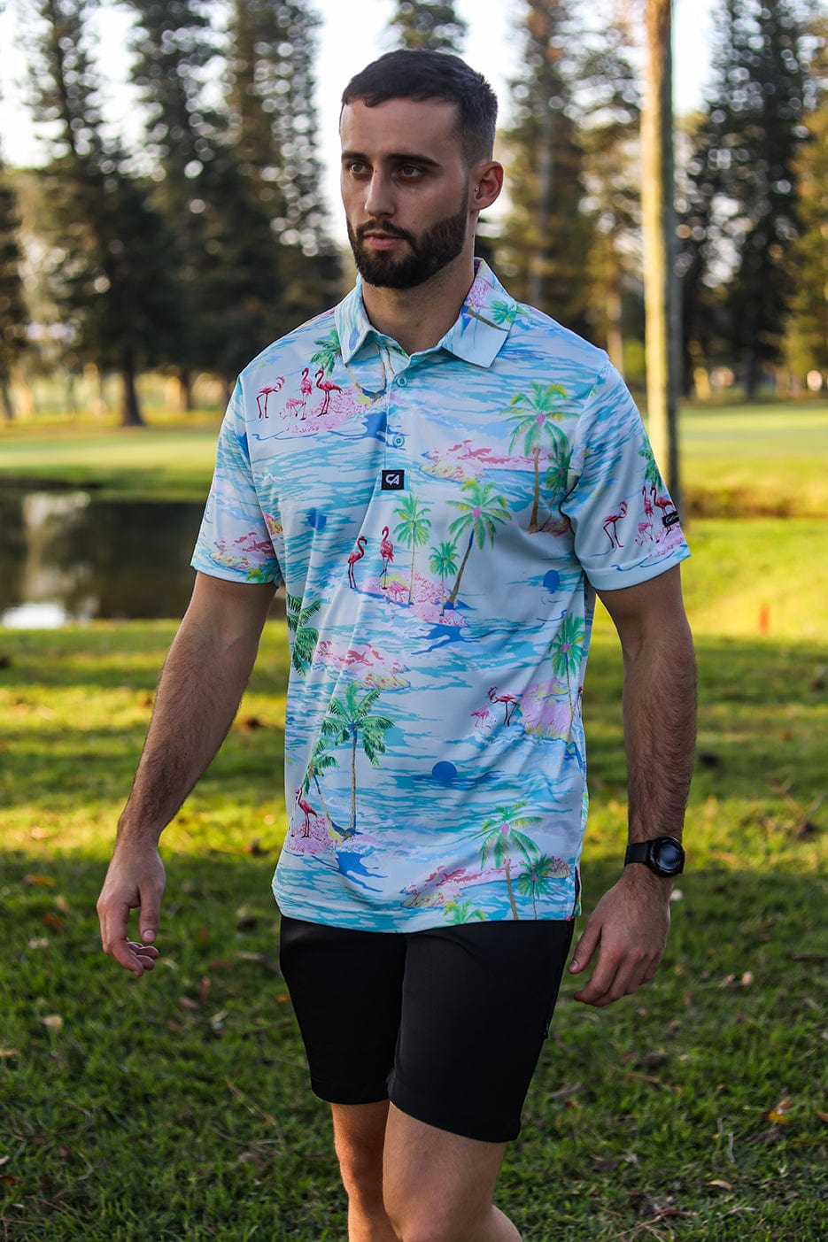 CA Funky Golf Shirt | Flamingo Island