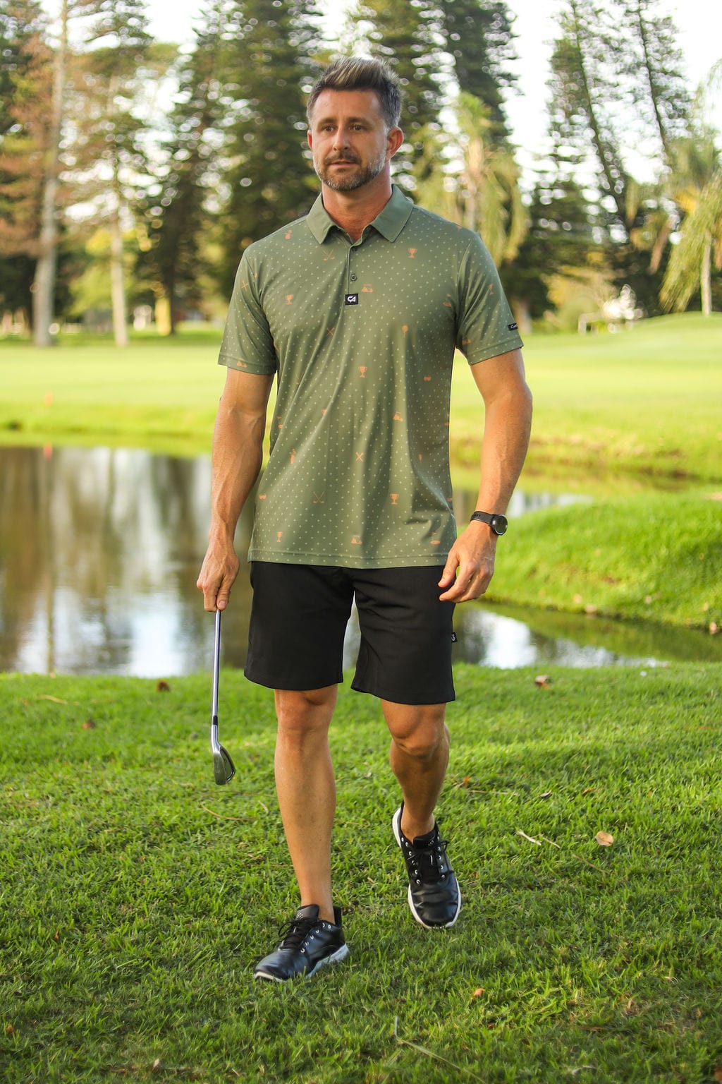 CA Statement Golf Shirt | Olive & Gold