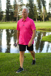 CA Statement Golf Shirt | Pink & White