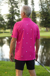 CA Statement Golf Shirt | Pink & White