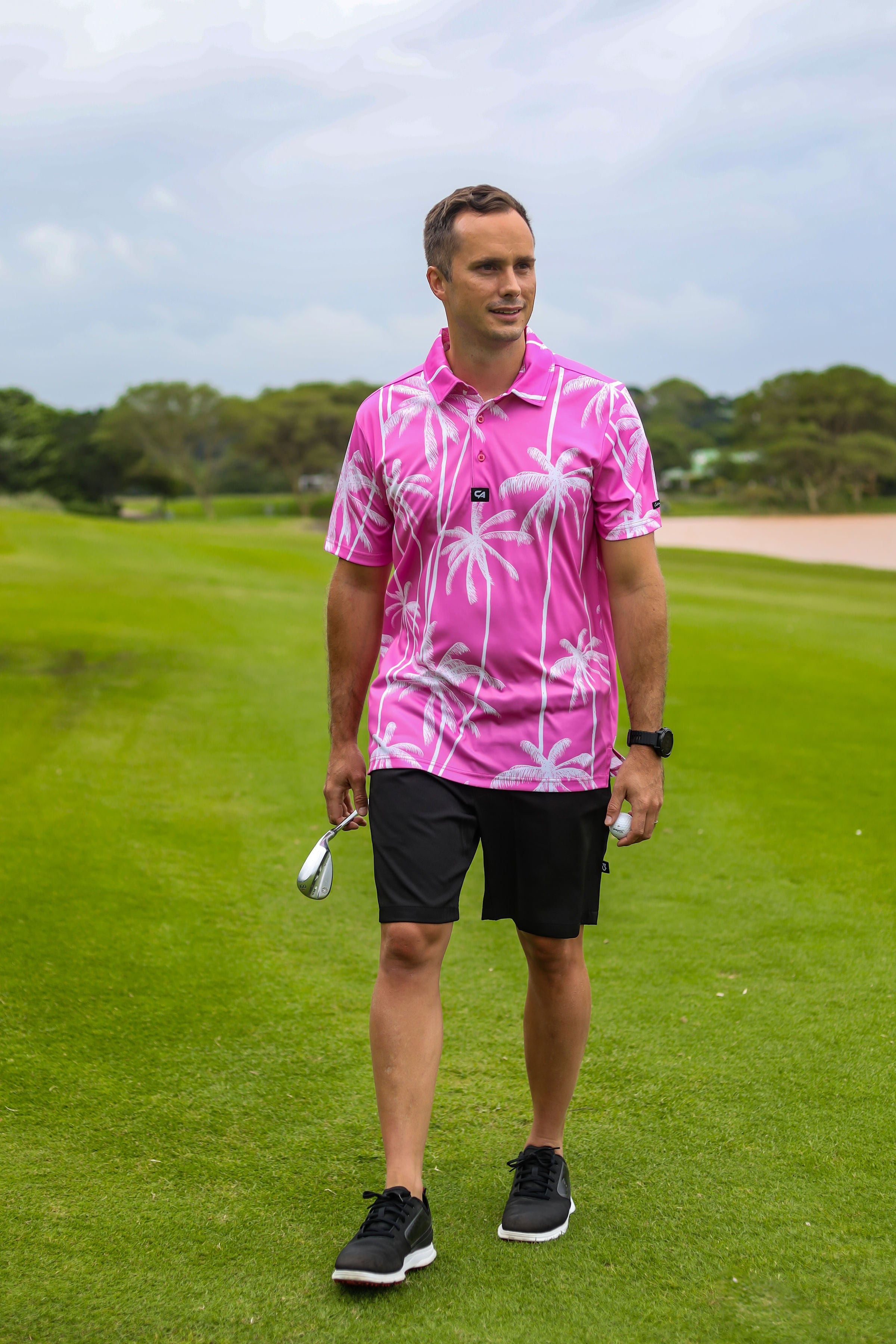 CA Funky Golf Shirt | Pink Tropics