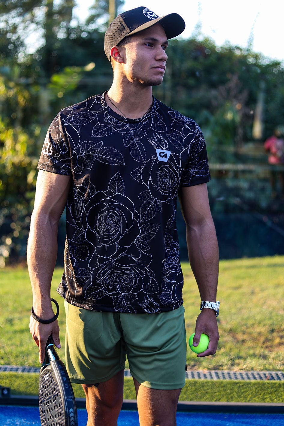 CA Padel Shirt | Black/White Roses