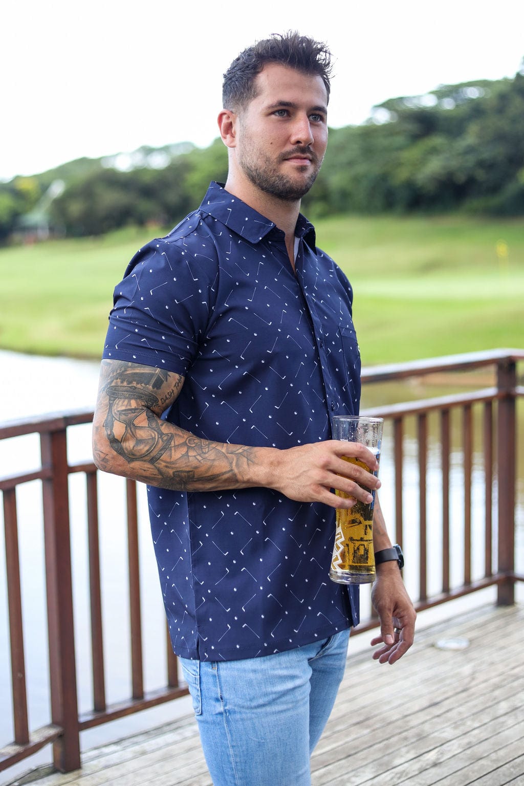 CA Mens Button-Up | Navy Clubs