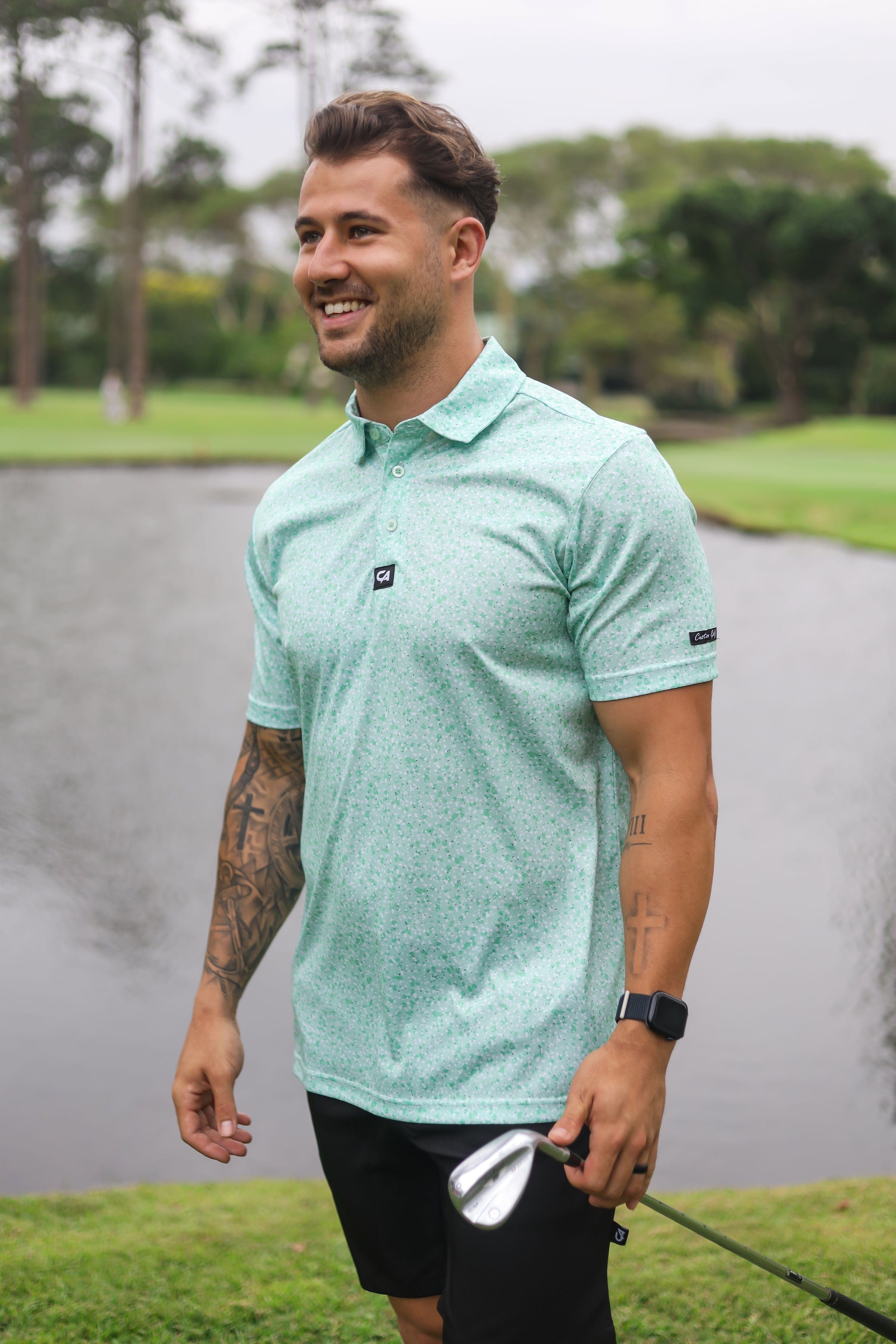 CA Funky Golf Shirt | Green Splatter