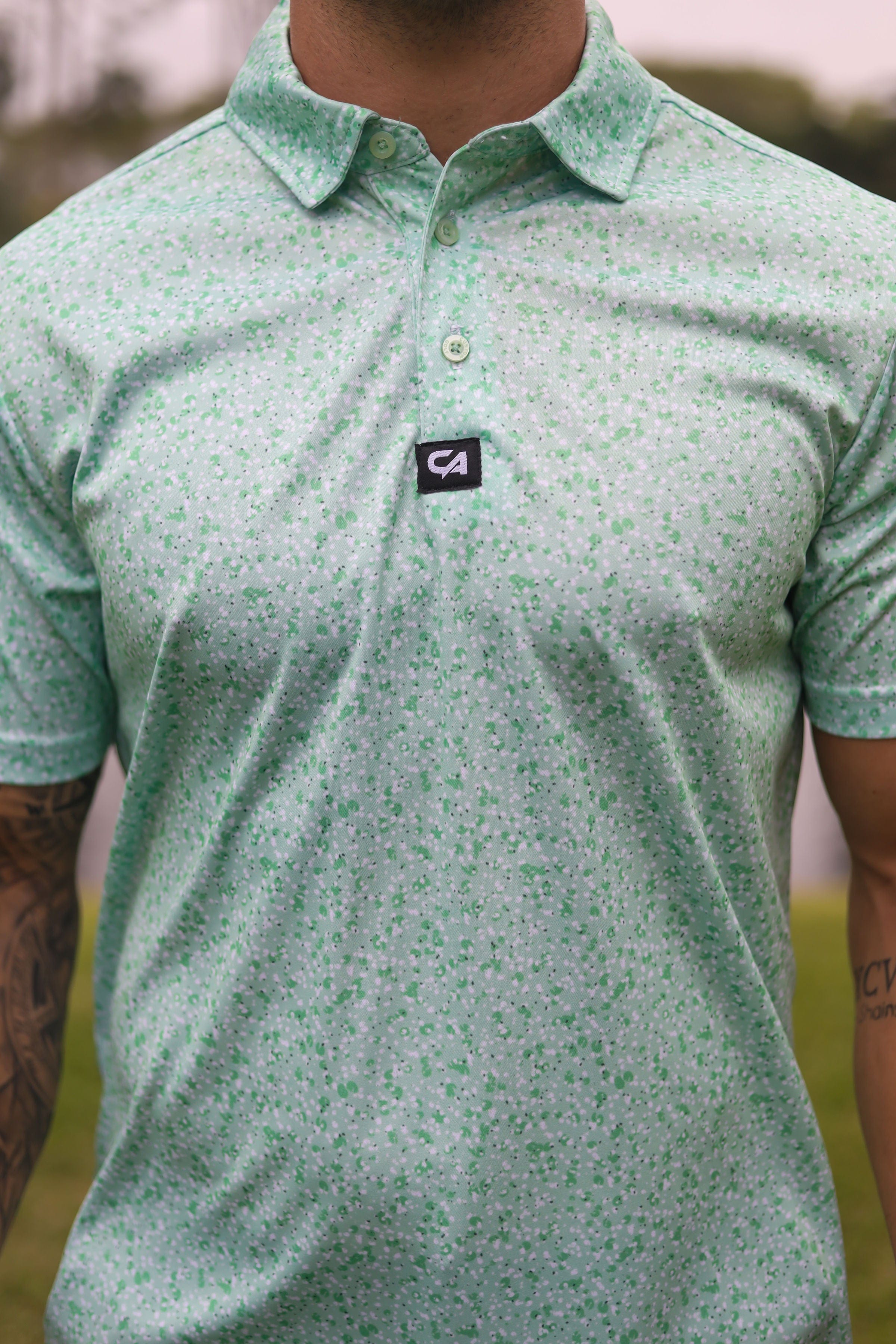 CA Funky Golf Shirt | Green Splatter