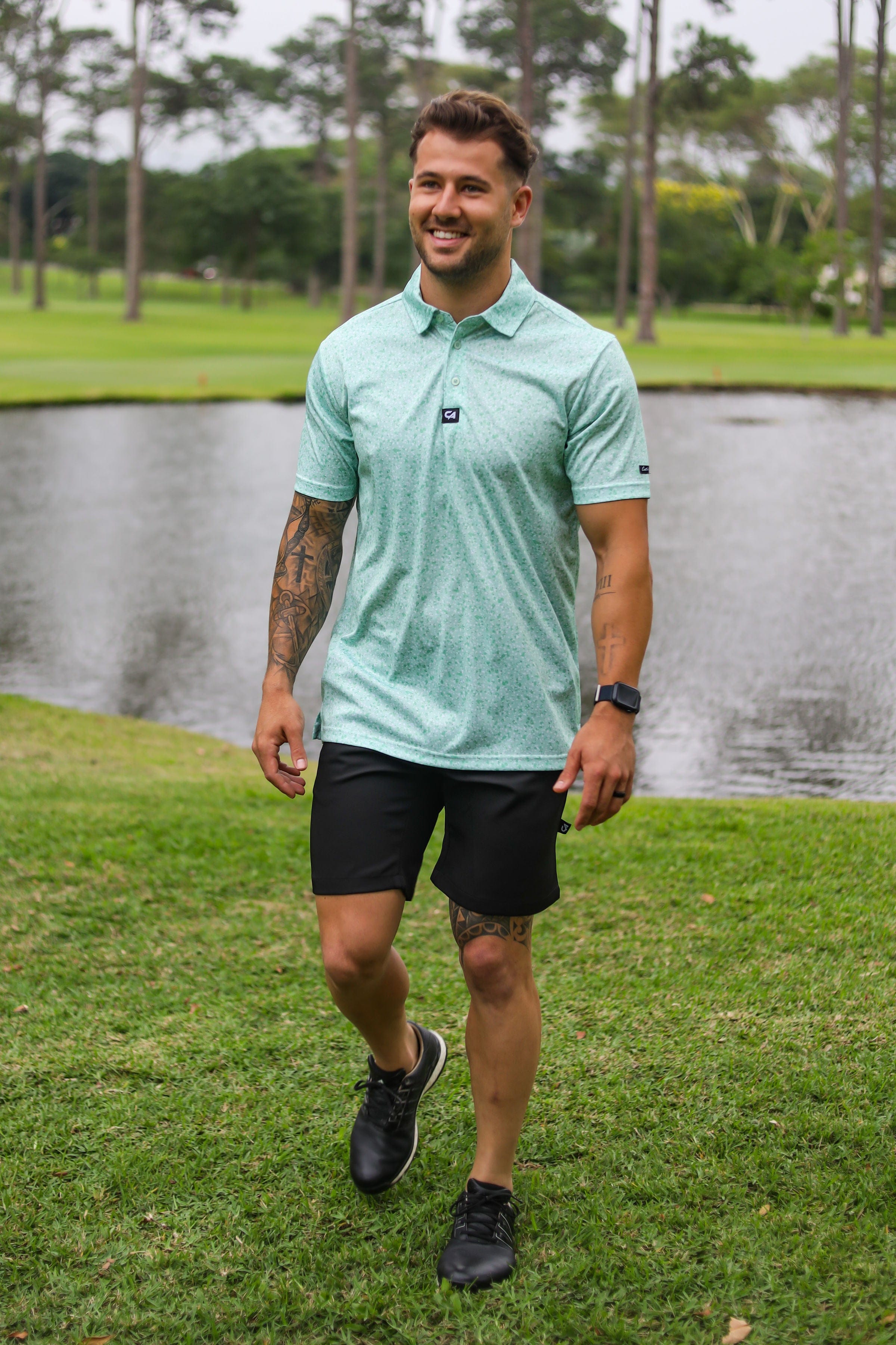 CA Funky Golf Shirt | Green Splatter