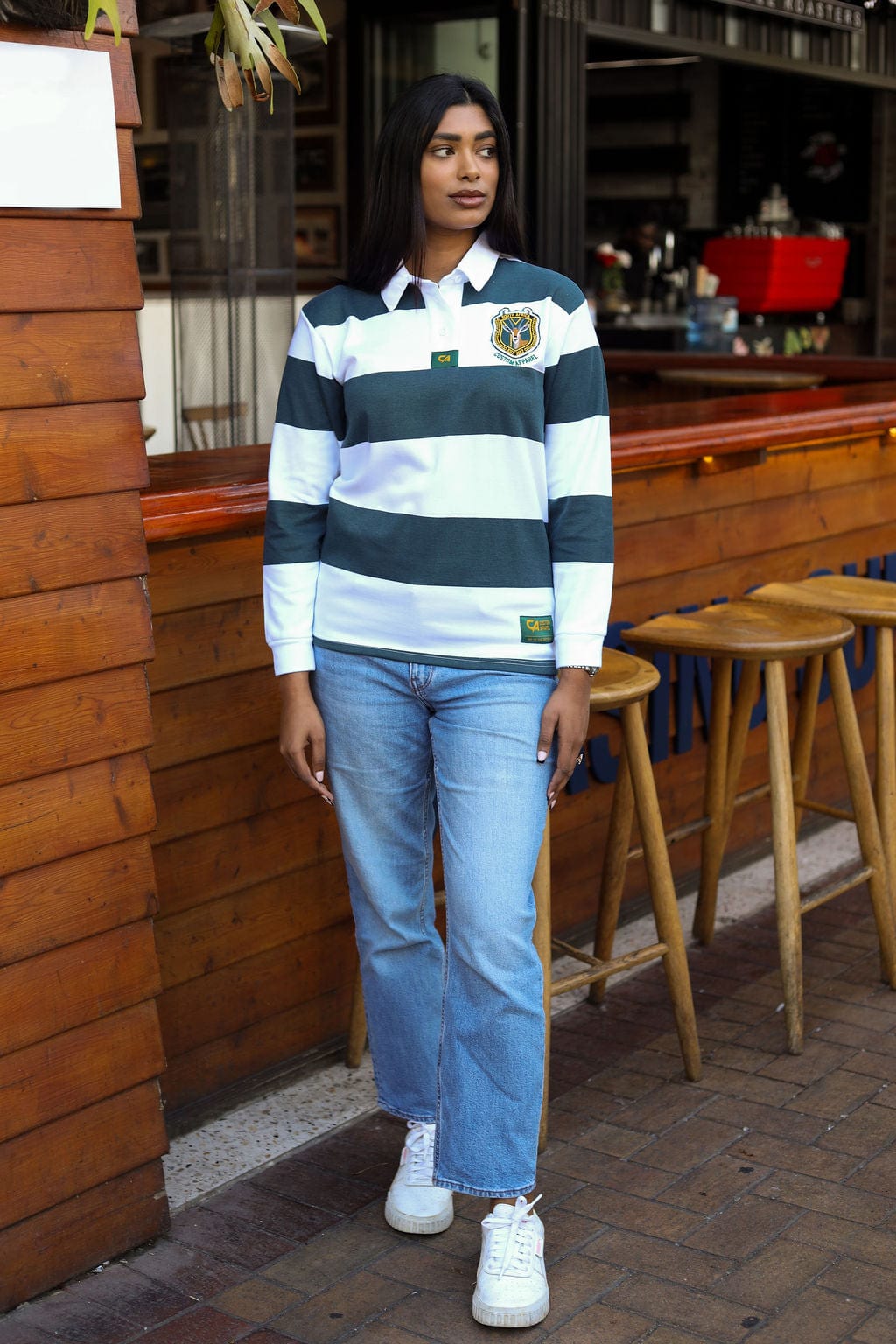 CA Ladies Supporters Jersey L/S | White/Green Stripe