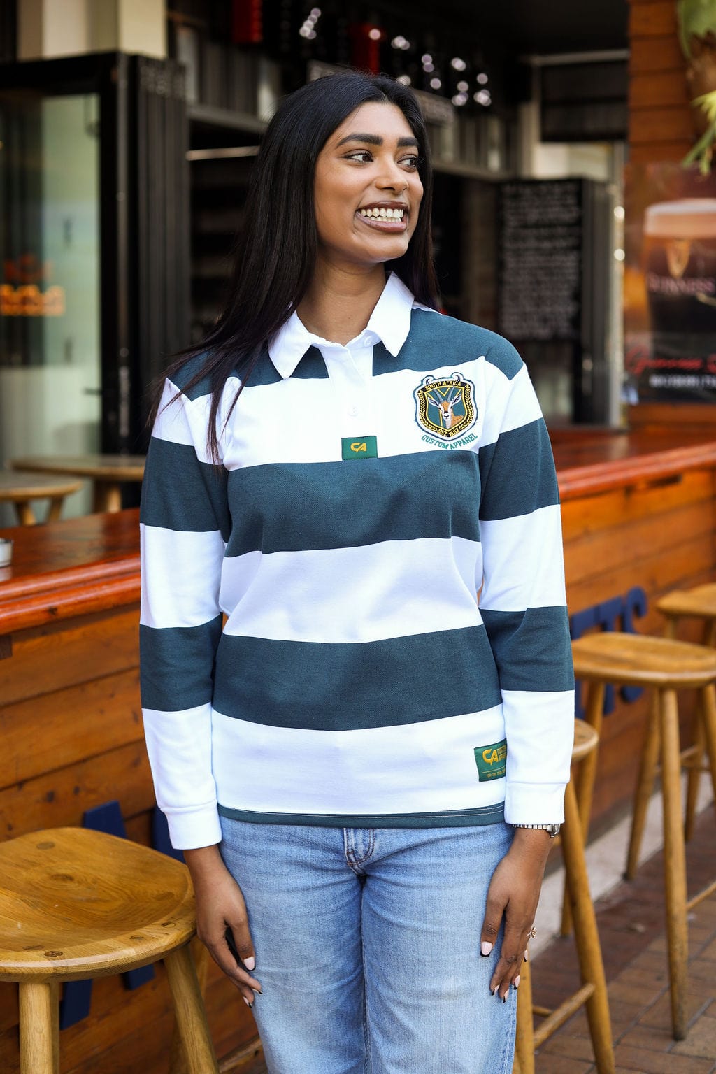 CA Ladies Supporters Jersey L/S | White/Green Stripe