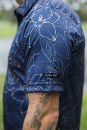 CA Funky Golf Shirt | Navy Gold Roses