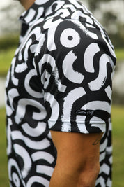 CA Funky Golf Shirt | White & Black Squiggles