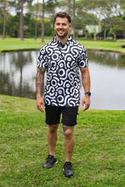 CA Funky Golf Shirt | White & Black Squiggles